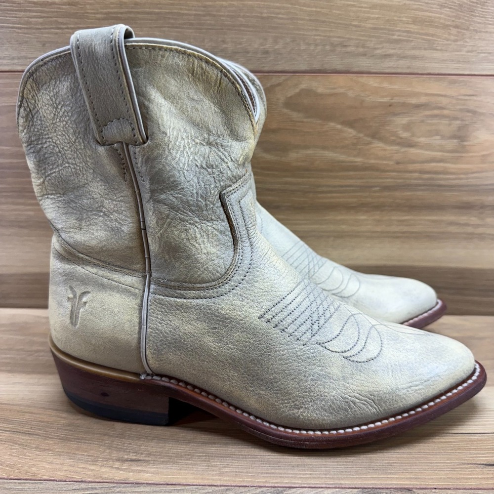 Frye Vintage Billy Boot Short Gray Over Tan Womens 7.5 B Western Boho Artesian